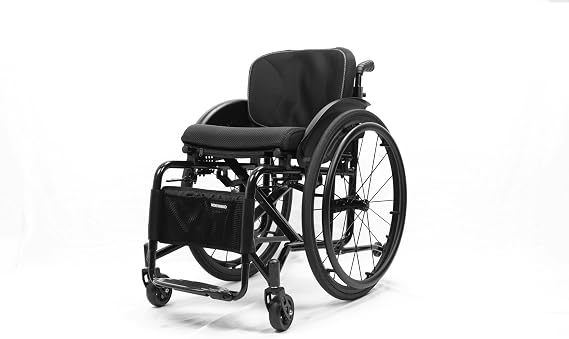 Aluminum Alloy Sports Folding Transport Wheelchair - Self-Propelled Manual Wheelchair (Black, Seat Width 40cm/15.7in)