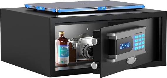 Grimtron 25 lb Hotel Dorm Safe Box, 17" Laptop Safe with Audit Trail