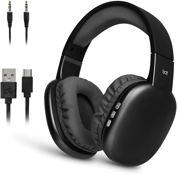 iJoy Ultra Wireless Over-Ear Bluetooth Headphones with Mic,10H Playtime, Bluetooth Headset with Backup Wire & SD Slot, Wireless Headphones for Work, School & Gym (Black)