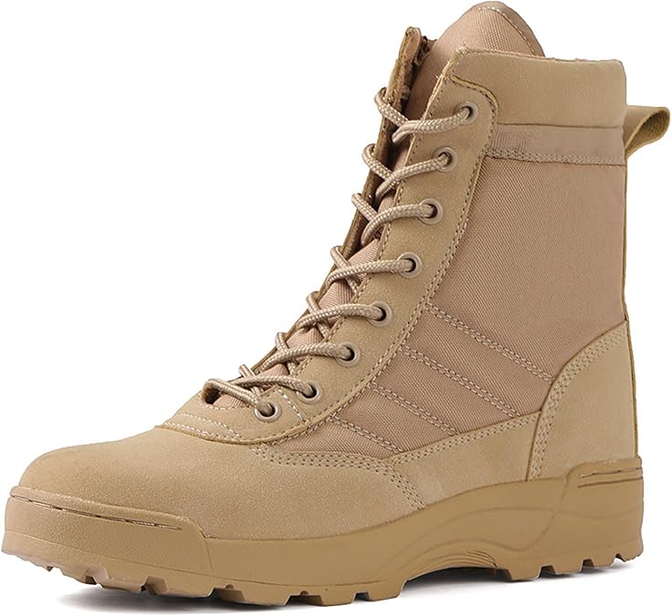 Men'S Military Tactical Combat Boots With Side Zipper Round Toe Lace-Up Non-Slip Platform Ankle Boots Outdoor Hiking Desert Jungle Off-Road Work Boots