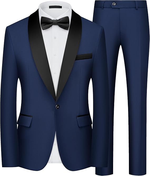 Men's Suits 2 Piece Slim Fit Tuxedo Shawl Lapel One Button Blazer Trousers