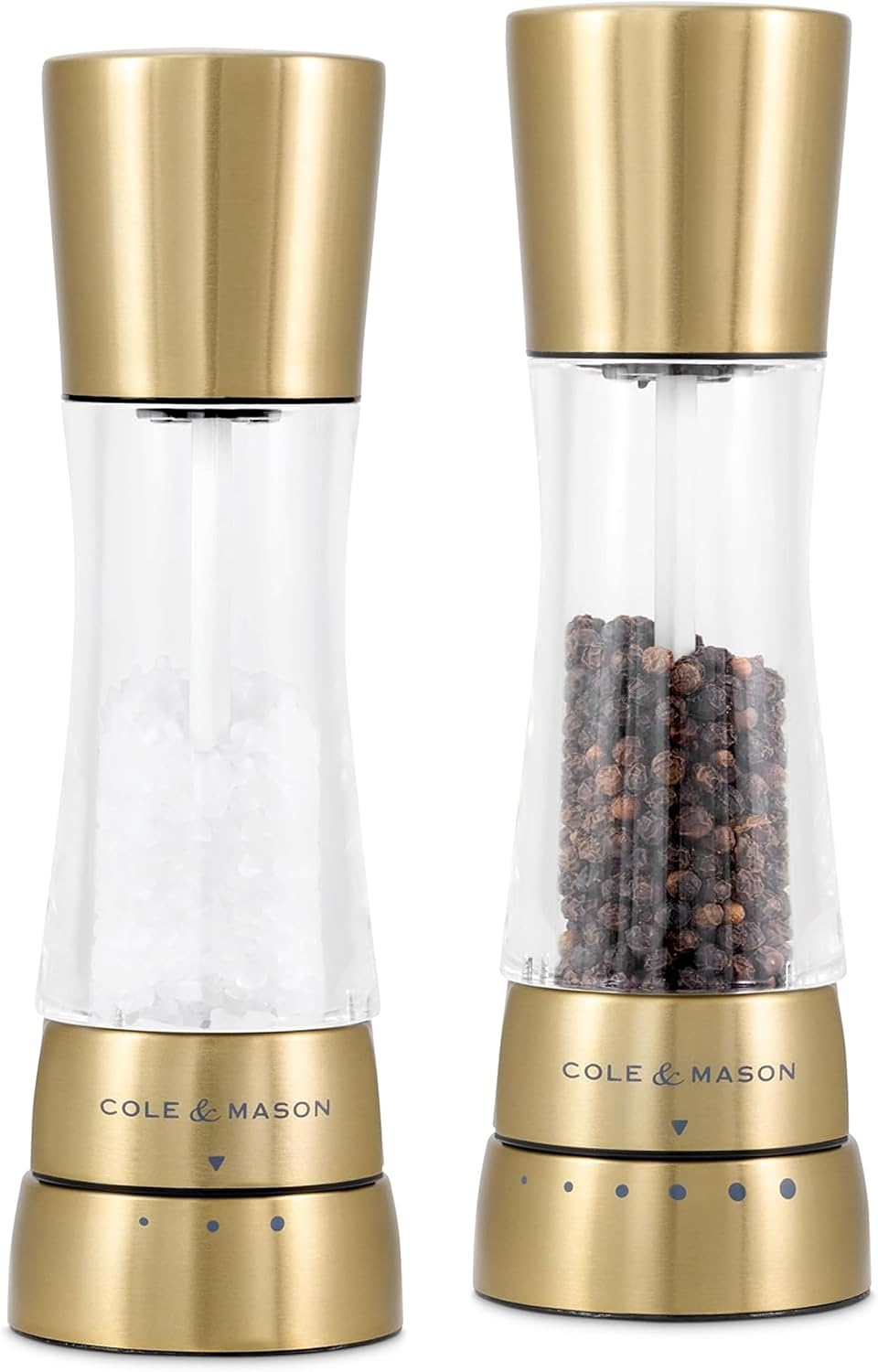 Cole & Mason Derwent Gold Salz- und Pfeffermühle Gourmet Precision+ Edelstahl/Acryl 190 mm Geschenkset inkl. 1 x Salz- und Pfeffermühlen 25 Jahre Garantie
