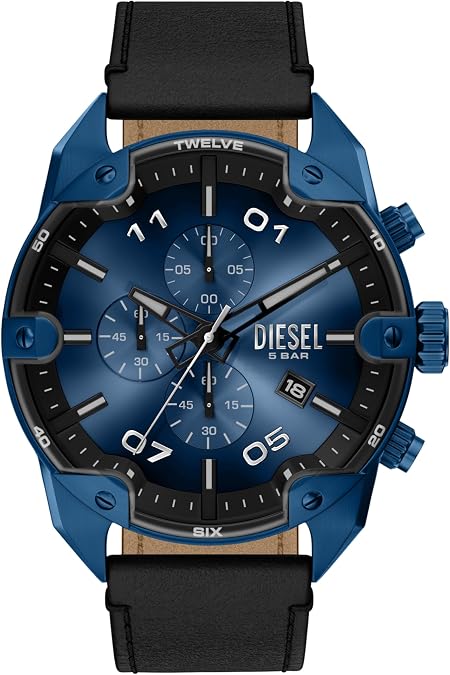 Diesel Men's Spiked Chronograph Black Leather Watch (Model: DZ4703)