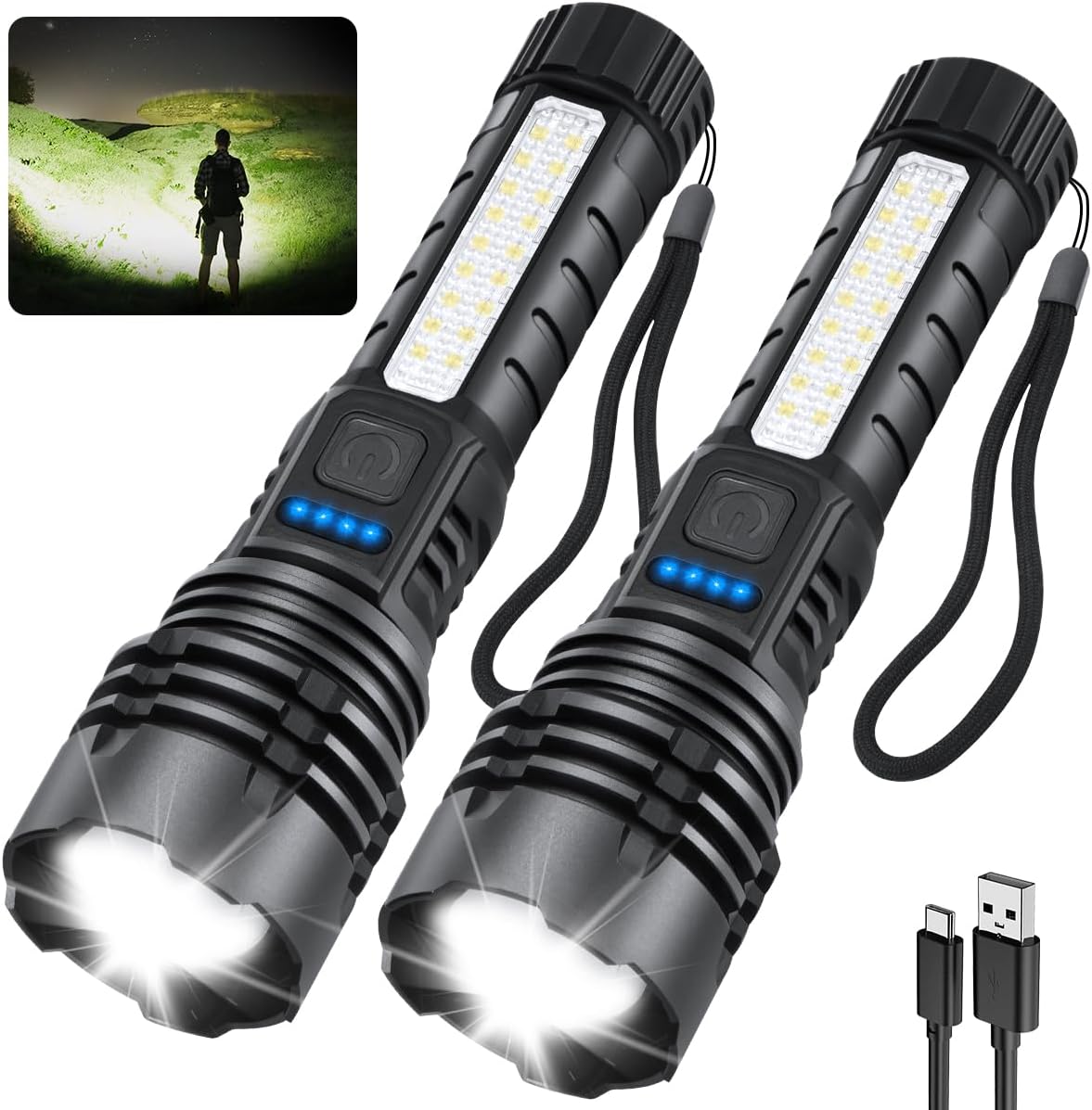 Rechargeable Flashlights High Lumens, 7Mode Super Bright Flashlight Camping, Adjustable Tactical Flash Light High Powered, LED Flashlights for Home Emergency, Christmas Gifts Stocking Stuffers for Men