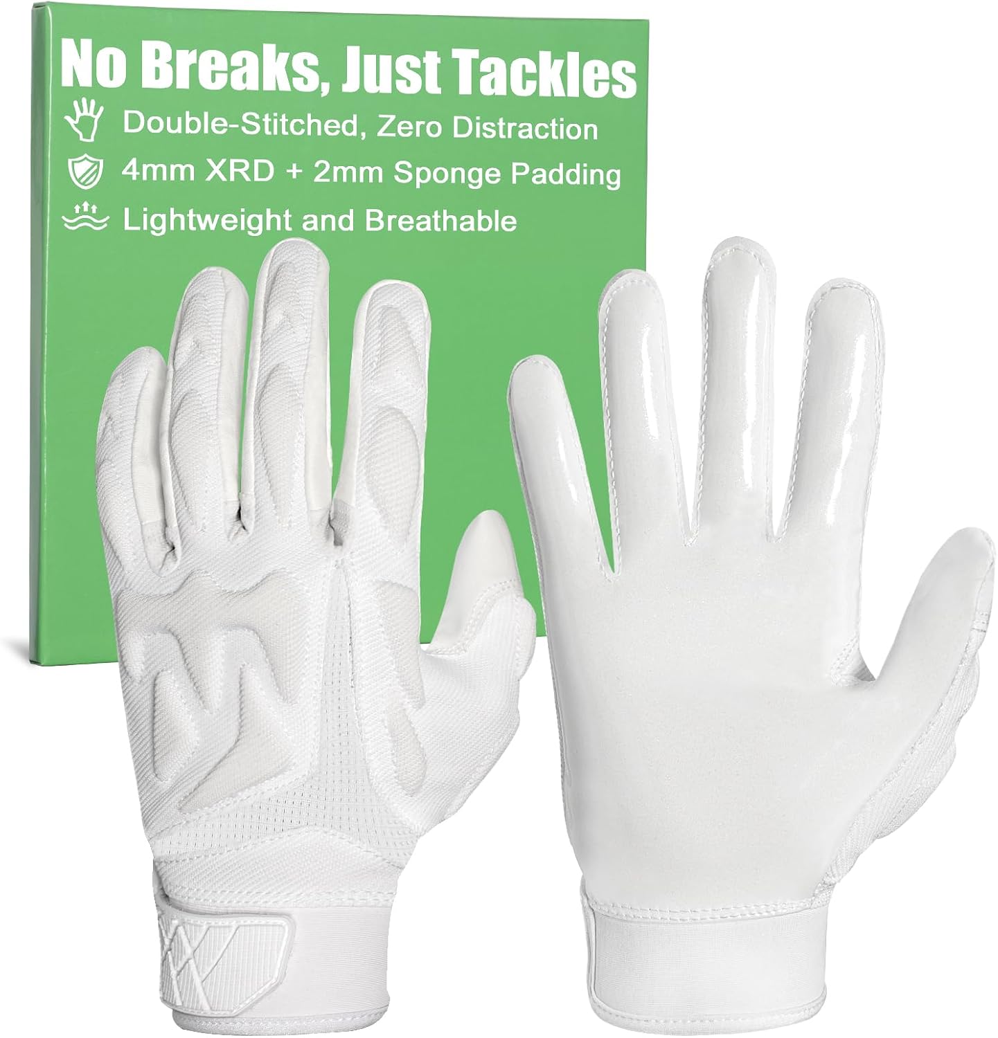 RIGWARL Lineman Football Gloves for Adults, White and Black Padded Football Gloves for Men, Offensive Defensive Lineman Glove