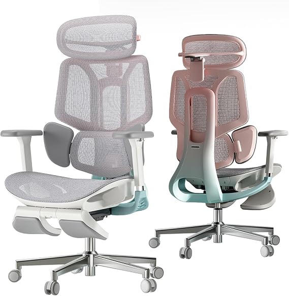 Hbada E3 Pro Silla de Oficina Ergonomica - Soporte Lumbar Dinámico de 3 Zonas, Reposacabezas 3D y Brazos 6D, Silla Ergonomica Escritorio con Reposapiés (Rosa)