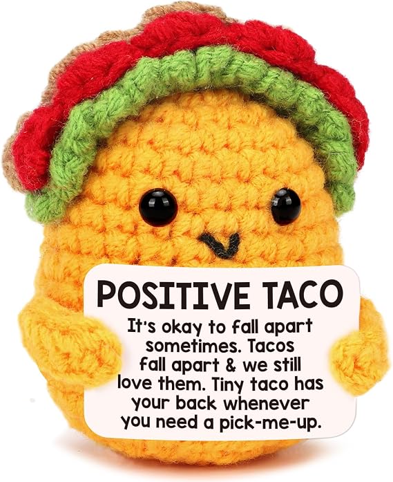 Positive Crochet Taco Christmas Birthday Gifts for Women Men Self Care Card Teacher Back to School Fall Decoration for Home Adult Kids Son Mom Dad Daughter Sister Friend Coworkers Inspirational Gift