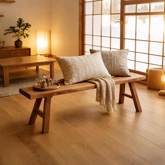 Farmhouse bench for end of bed, entry wood bench indoor rustic skinny dining room wooden