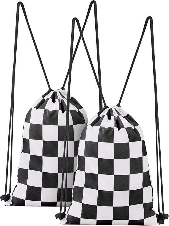 Ohocut Checkered Drawstring Backpack 2 Pack Cute Vintage Black and White Checkerboard Drawstring Bags Bulk Gym Sackpack Waterproof