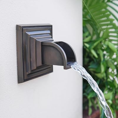 Solid Brass Waterfall Spout Scupper Made Exquisite Handcrafted, Water Fountain Spillway Luxury Landscape Decor for Pools, Ponds, Water Walls 4.76 inch