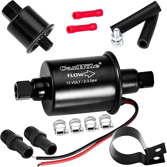 CarBole 12V Low Pressure Inline Fuel Pump 2-3.5 PSI, Electric Universal Gasoline Diesel Pump for Carburetors Cars Trucks Boats Engine Generator Replacement P60430, EP12S, 6414671 E8012S, FD0002