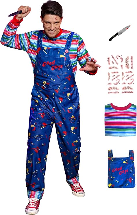 Arvilhill Mens Themed Party Scary Good Guys Cosplay Horror Costume L