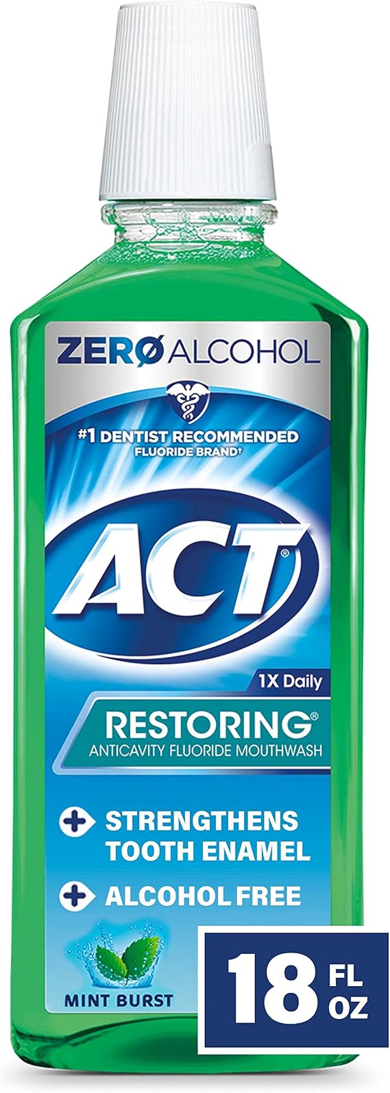 ACT Restoring Anticavity Fluoride Mint Burst Mouthwash 18 Ounce Helps Freshen Breath & Strengthen Tooth Enamel to Prevent Tooth Decay & Cavities
