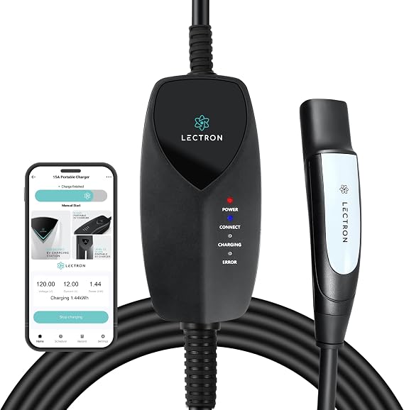 Lectron Level 1 Tesla Charger (WiFi) with App Control - 12 Amp, 120V, NEMA 5-15 Plug, 16ft Extension Cable NACS Connector, Portable Home Electric Car EV Charger for All Tesla/NACS Evs