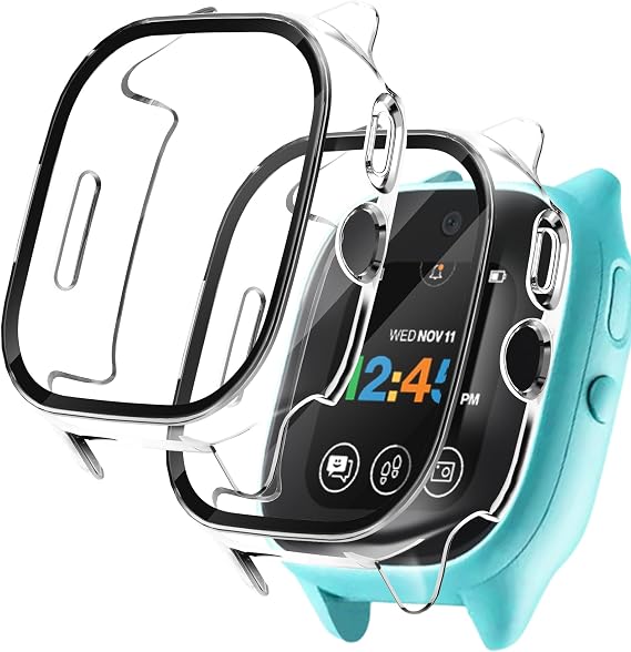 2-Pack Case for Verizon Gizmo Watch 3 Screen Protector (Clear) | Hard PC Cover Built-in Tempered Glass Screen Protector, Easy to Install, Ultra Slim, for Gizmo Watch 3