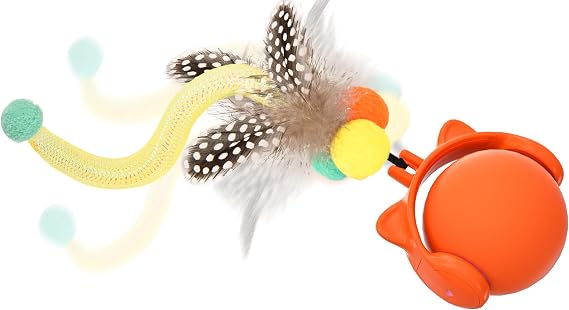 GoldenSun Cat Toys,Interactive Cat Toys for Indoor Cats Adult,Cat Ball Toy for Indoor Cats Kitten,Automatic Cat Toy With Tail,4 Mode Multiple Activation Ways and Chirps Stimulate,USB Charging,Orange