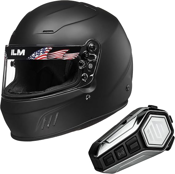 ILM Snell SA2020 Full Face Auto Car Racing Helmets Model 760 (Matte Black, S) and Bluetooth Headset with Hi-Fi System