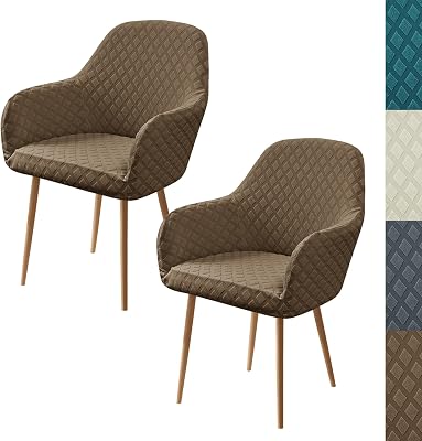 Modern Stretch Curved Back Dining Chair Covers with Armrest Office Desk Chair Covers for Vanity Accent Dining Room Chairs Covers Slipcovers with Arms Swivel Armchair Protector