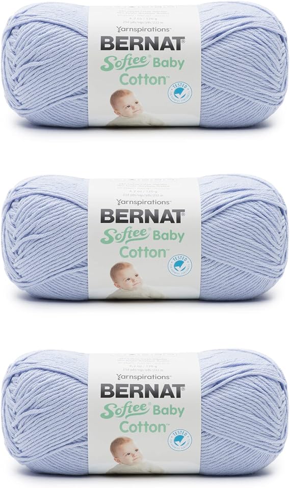 Bernat Softee Baby Cotton Pale Periwinkle Yarn - 3 Pack of 120g/4.25oz - Blend - 3 DK (Light) - 254 Yards - Knitting/Crochet