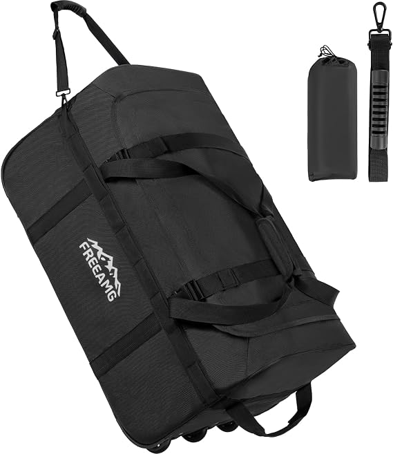 120L Foldable Rolling Duffel Bag with 3 Wheels and Handle, Black, 120L, With 3 Wheels