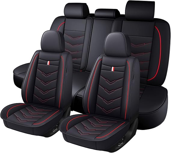 Car Seat Cover for Mitsubishi Lancer 2002-2017, Durable Wear Resistant Waterproof Sport Seat Cover, Breathable No Odor Premium Leather Vehicle Seat Covers.(Standard,Black Red)