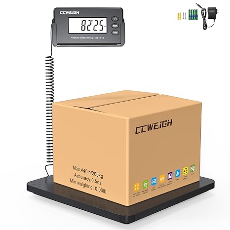 Shipping Scales 440lbs x1oz Highly Accurate Postal Scales Ultrathin ABS Large Platform,Superlight Mail Scales for Shipping Packages,Small Business,Luggage Scale Battery and Adapter