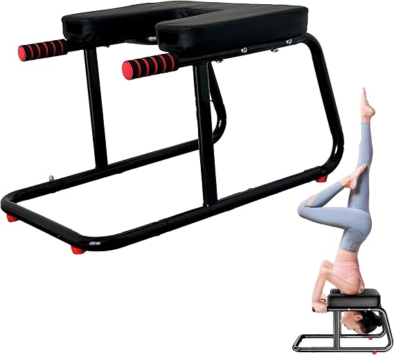 Yoga Headstand Stool, Yoga Inversion Chair for Headstand and Core Training, Stable Steel Construction, Inversion Bench for Foot Up Exercises at Home Gym with Anti-Slip Mat