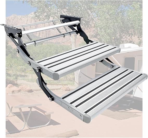 Rv Steps,Rv Entry Steps Electric Double-Layer Drop Down Rv Stairs, Aluminum Camper Steps