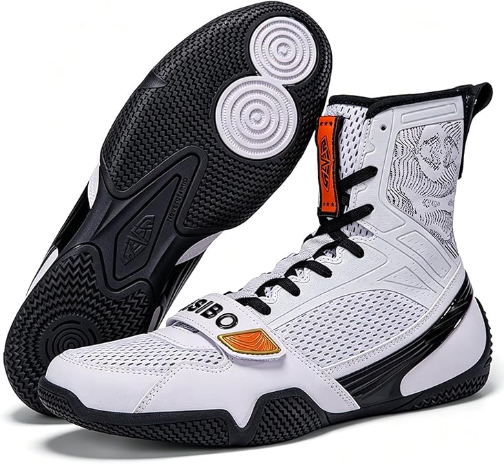 Men's Lace Up Boxing Training Shoes High Top mesh Breathable Boxing Sports Boots Comfortable Non-Slip Bodybuilding Shoes for Wrestling Sparring Squat Muay