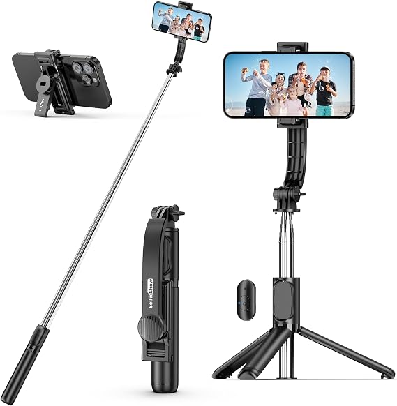 SelfieShow Selfie Stick, 4 in 1 Selfie Stick Phone Tripod Stand, 41 Inch 106cm Extendable and Portable Selfie Stick with Detachable Wireless Remote Compatible with iPhone 17 16 15/Galaxy/Huawei, etc.