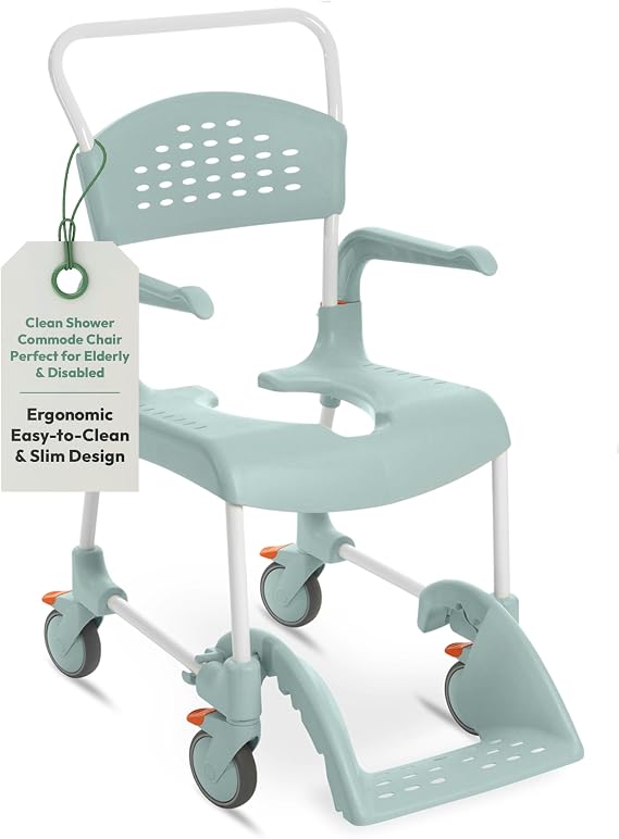 Etac Clean Narrow Rolling Shower Commode Chair for Elderly, 19.25 in