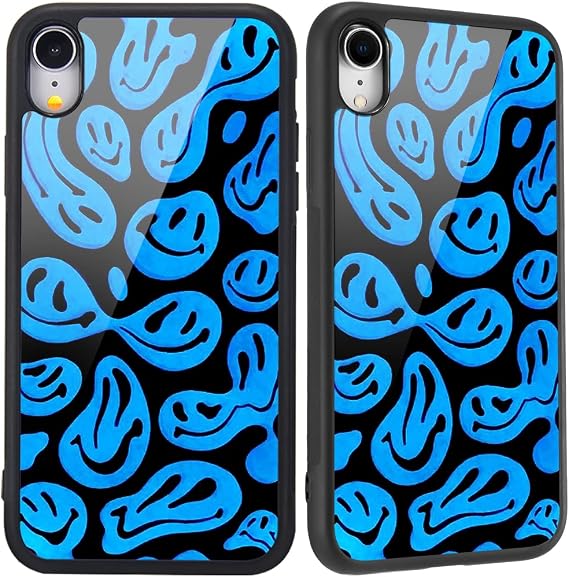 Compatible with iPhone XR Case Blue Funny Face