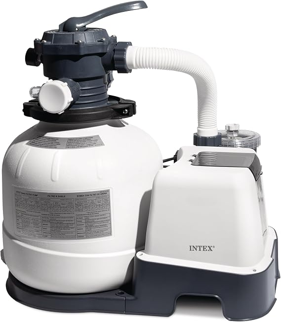 INTEX Krystal Clear 2,100 GPH Sand Filter Pump and Pool Saltwater System | 26675EG - 14" Tank for Swimming Pools: 2,600 to 8,500 Gal, 77 lb Sand Capacity - Improved Circulation & Filtration