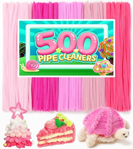 500 PCS Pipe Cleaners, 5 Colors Pipe Cleaners for Crafts, Arts and Crafts Supplies for DIY, Decorations (Pink)