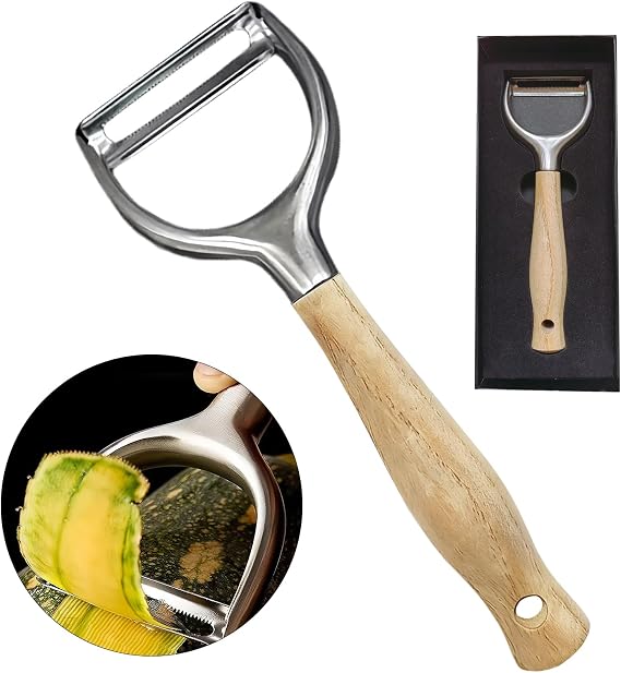 Stainless Steel Vegetable Peeler, Potato Peelers For Kitchen | 420J2 Ultra Sharp Serrated Swivel Blades, 304 Head, Quick Peeling Carrot Fruit,Ergonomic Non-Slip Real Wooden Handle,Gift Box