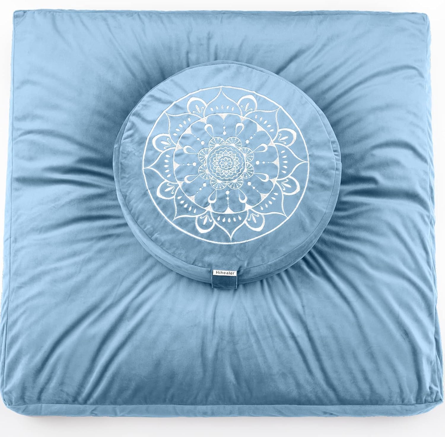 Hihealer Large Meditation Cushion and Zabuton Mat Set Meditation Pillow and Zafu Mat for Men and Women (Blue)