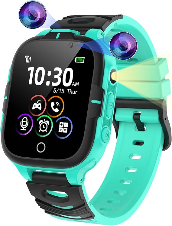Kids Smart Watch for Boys Girls, Calls, Phone, SOS, 24 Games, 2 Cameras, Smart Watch for Kids with Flashlights MP3 Music Alarm for Christmas Birthday Gifts (Green)