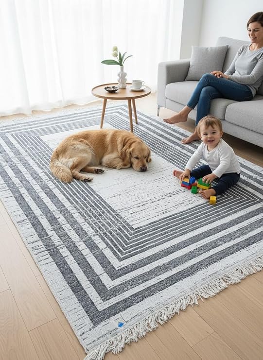 Rug Double Sided Bohemian Series Woven Rug Gray-White
