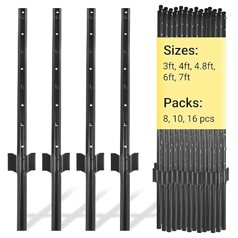 Fence Posts 4 FT Black, 16 Pack Heavy Duty U Posts
