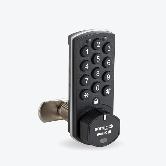 miniK10 Standard Electronic Cabinet Lock 12-Button Keypad, 10-Year Battery Life, IP54 Waterproof Rating, Compact Design, Surface & Flush Mount, Black/White