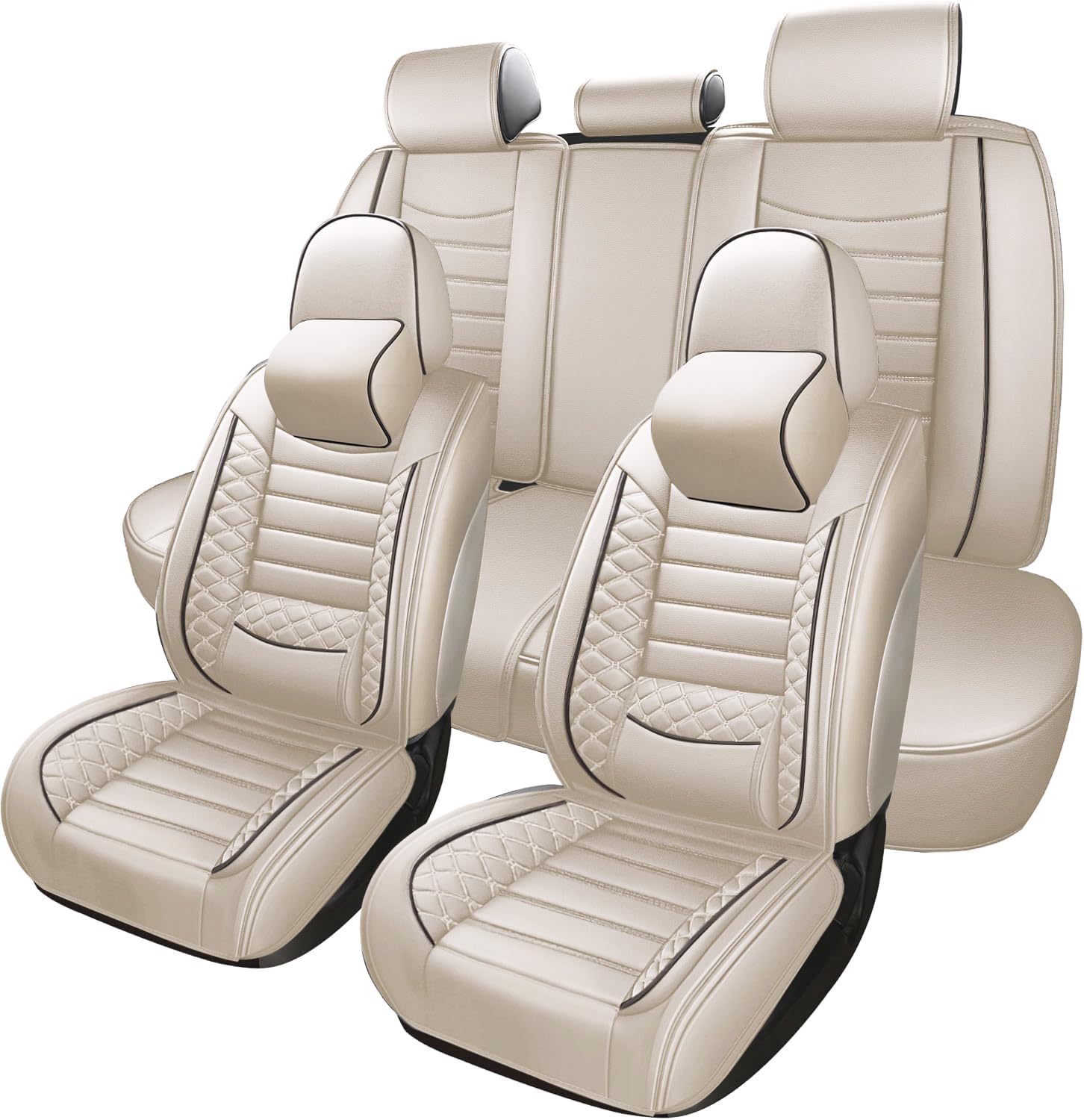 Leather Car Seat Covers for VW Volkswagen Golf GTI 2015-2020 2021, Premium Waterproof Breathable Car Seat Cover 5 Seats Full Set, Airbag Compatible Auto Seat Cover ProtectorsBeige,with Pillow