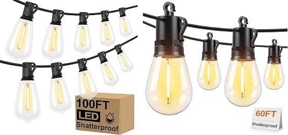 100FT ST38 Outdoor String Lights with 60FT S14 LED String Lights