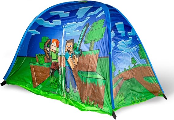 Minecraft Indoor Bed Tent Fort | Pop-Up Canopy Tents & Shelters, Fort Playhouse for Kids, Indoor Activities, Reading Nook Playroom