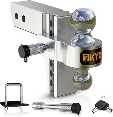 KYX Adjustable Trailer Hitch - Ball Mount Hitch for 2.5 Receiver, 6 DropRise, Aluminum Drop Hitch 12,500 LBS GTW Heavy Duty Dual Ball Hitch 2 & 2-516 with Anti-Theft Locks for Trucks