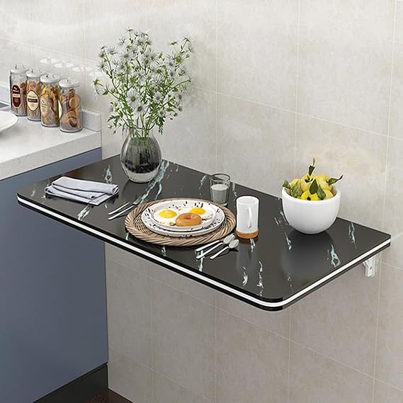 Wall Mounted Folding Workbench Heavy Duty Drop Down Table Fold Down Kitchen Workbench Floating Table With Marble Texture For Home Office Multi Function Workbench(Black,80x50cm(31.5x19.7in))