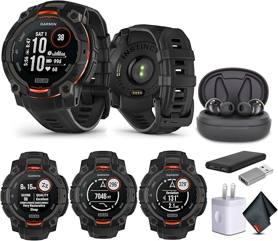 Garmin Instinct 3 (010-02934-00) Smartwatch Solar 45mm (Black) Bundle
