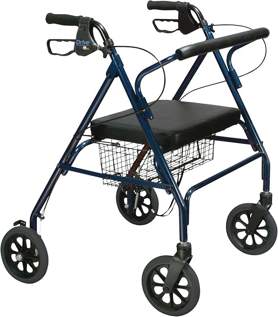Drive Medical 10215BL-1 Bariatric Foldable Rollator Walker with Seat, Blue