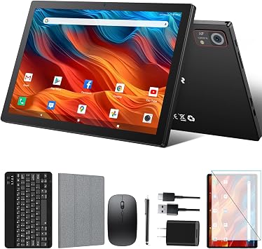 Android Tablet 10.1 inch, 128GB Storage, 8GB4+4 RAM, Octa-Core, 5G WiFi Tableta, 7000mAh Battery, BT 5.0, GPS, 13MP+8MP Camera, GMS Certified, 1TB Expandable, Tablets with Keyboard/Mouse/Case Kit