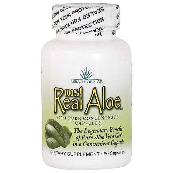 Miracle of Aloe Aloe Vera Capsules, 300 mg, 60 Count Bottle, Pure Extract