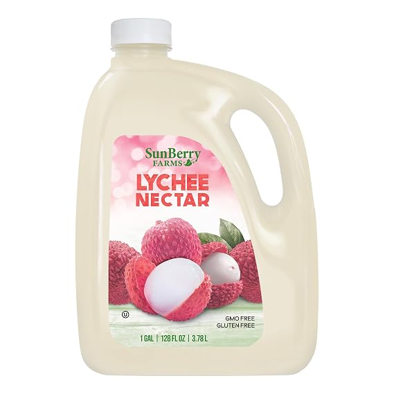Sunberry Farms Lychee Nectar 128 fl oz | 1 Gallon Exotic Tropical Drink Made from Lychee Puree Concentrate | Sweet & Floral Flavor | No Artificial Flavors or Colors | Bulk Family Size